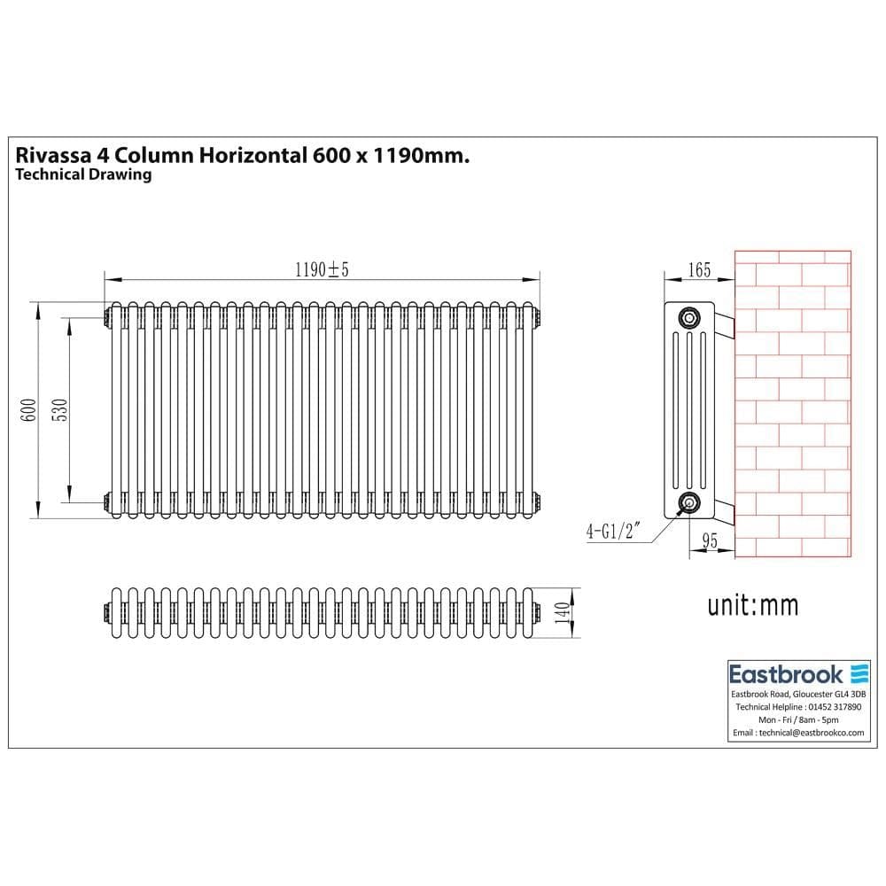 Eastbrook Eastbrook Rivassa Traditional 4 Column Radiator in Matt Black