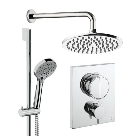 UK Bathroom Store Concealed Shower Set Chrome / Wall Arm / 200mm Crosswater Crossbox Push Shower Set 2 - 2 Outlet with Fixed Overhead Shower and Slide Rail Kit