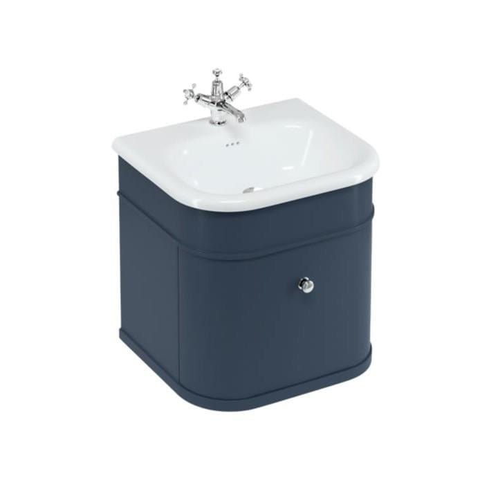 Burlington Wall Mounted Vanity Unit Blue / Natural Stone Roll Top Basin - 0 Tap Hole / Chrome Burlington Chalfont 550mm Wall Mounted Single Drawer Vanity Unit with Basin