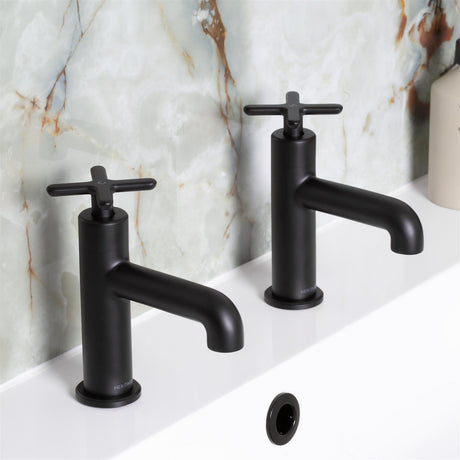 Heritage Pillar Bath Tap Matt Black Heritage Salcombe Bath Pillar Taps (Pair)