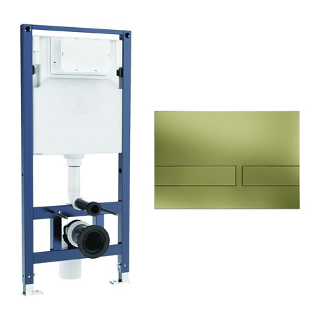 Crosswater Wall Hung WC Frame Venue Plate in Brushed Brass Crosswater 1.12m Dual Flush WC Support Frame Set with Flush Plate