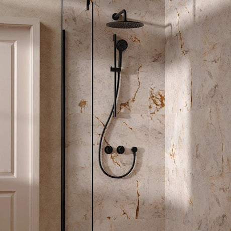 UK Bathroom Store Concealed Shower Set Matt Black / Wall Arm / 300mm Crosswater Module Shower Set 2 with Riser Rail Kit and Overhead Shower