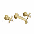 JTP Wall Mounted Basin Tap Brushed Brass JTP Grosvenor Cross Wall Mounted 3 Hole Basin Mixer Tap