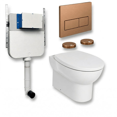 Aquarius Bathrooms Back To Wall Toilet Brushed Bronze / Square Aquarius Urbano Rimless Back to Wall Toilet Pack with Cistern, Flush Plate, Soft Closing Seat and Hinge Covers