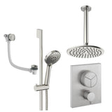 UK Bathroom Store Concealed Shower Set Brushed Nickel / Ceiling Arm / 200mm Crosswater Crossbox Push Shower Set 8 - 3 Outlet with Fixed Overhead Shower, Slide Rail Kit and Overflow Bath Filler Waste