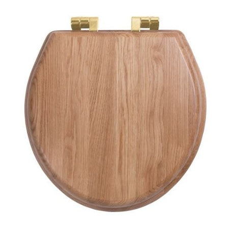 Imperial Toilet Seat Brushed Brass Imperial Windsor Solid Wood Toilet Seat in Natural Oak with Soft Close Hinges