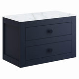Crosswater Wall Mounted Vanity Unit Deep Indigo Blue / 710 x 460mm Crosswater Canvass Vanity Unit with White Carrara Marble Effect Worktop