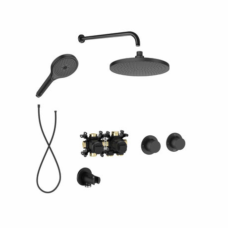 Roca Concealed Shower Set Matt Black Roca T-Multi Thermostatic Concealed Shower Valve with Rainshower Head, Shower Handset and Hose
