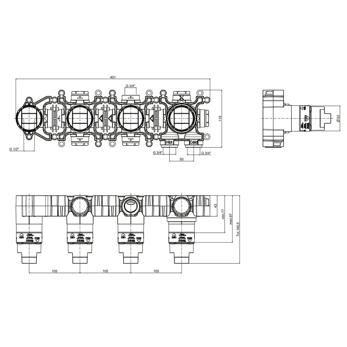 UK Bathroom Store Concealed Shower Set Crosswater Module Plus Push Shower Set 7 - 2 Outlet Tranquil Recessed Shower Head and Pencil Handset