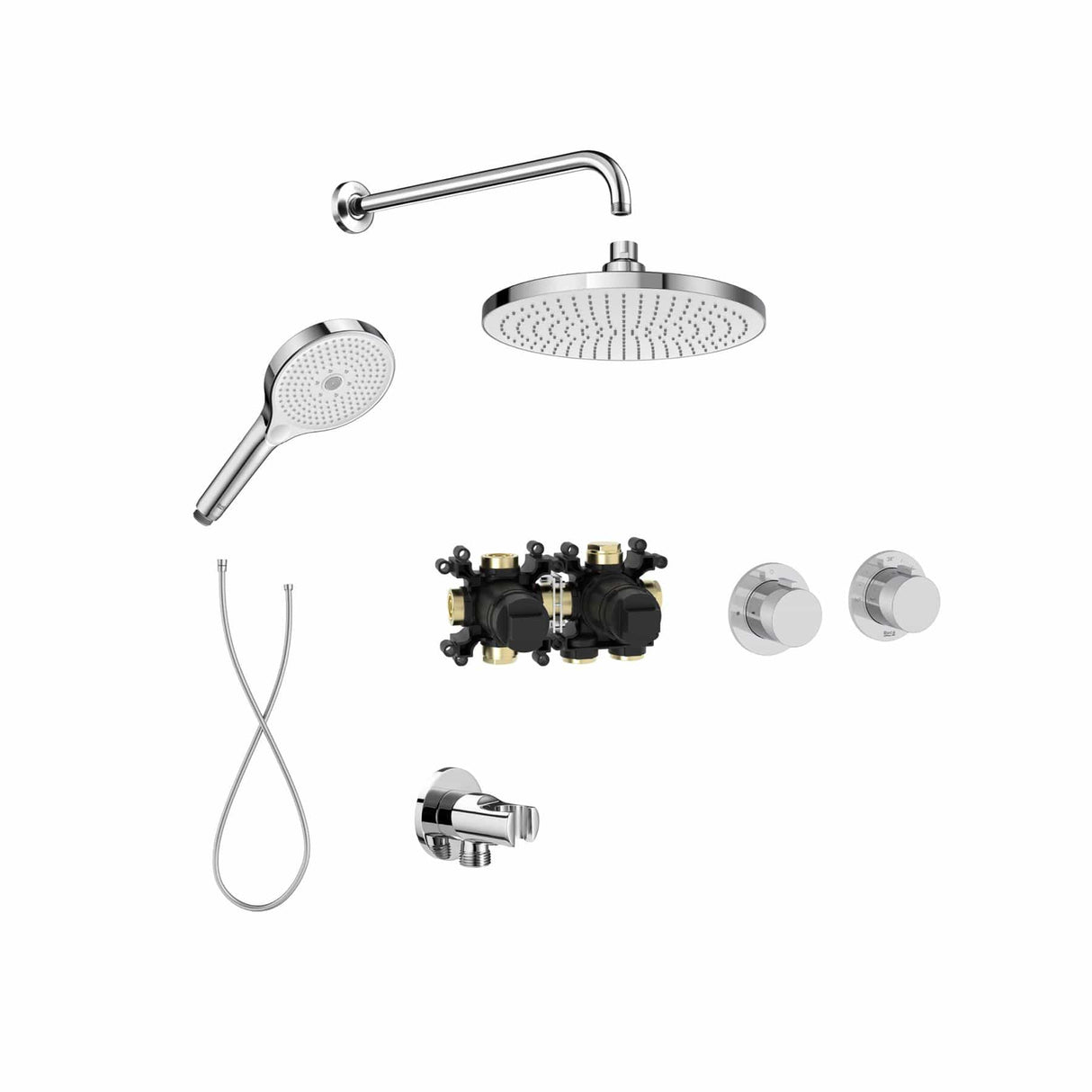 Roca Concealed Shower Set Chrome Roca T-Multi Thermostatic Concealed Shower Valve with Rainshower Head, Shower Handset and Hose