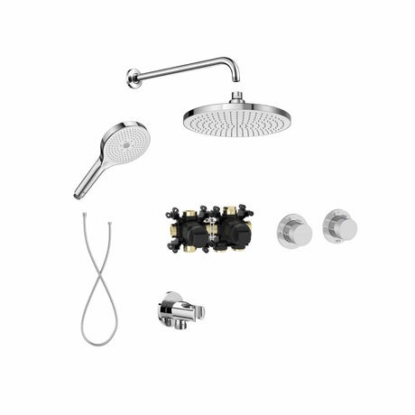Roca Concealed Shower Set Chrome Roca T-Multi Thermostatic Concealed Shower Valve with Rainshower Head, Shower Handset and Hose