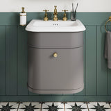Burlington Wall Mounted Vanity Unit Classic Grey / Ceramic Basin - 3 Tap Hole / Gold Burlington Chalfont 550mm Wall Mounted Single Drawer Vanity Unit with Basin