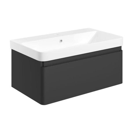 Aquarius Bathrooms Wall Mounted Vanity Unit Matt Black / 805mm Aquarius Sophie Wall Hung One Drawer Vanity Unit with 1 Tap Hole Basin