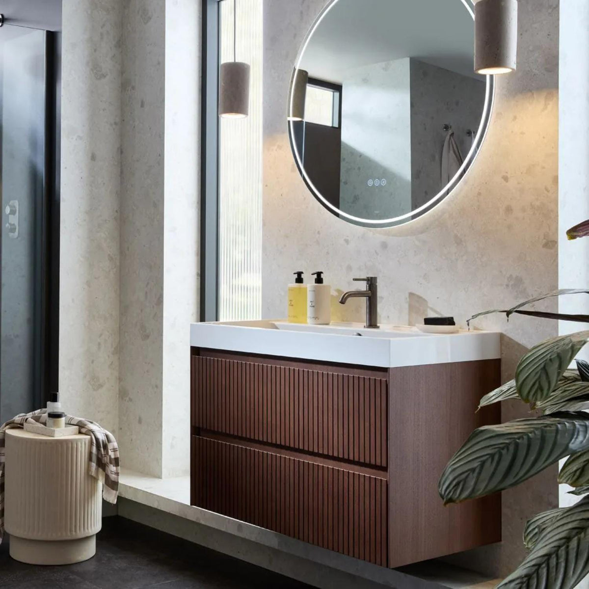 Vado Wall Mounted Vanity Unit Vado Groove Fluted Wall Mounted Two Drawer Vanity Unit with Basin