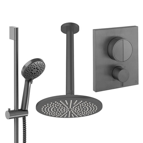 UK Bathroom Store Concealed Shower Set Slate / Ceiling Arm / 300mm Crosswater Crossbox Push Shower Set 2 - 2 Outlet with Fixed Overhead Shower and Slide Rail Kit