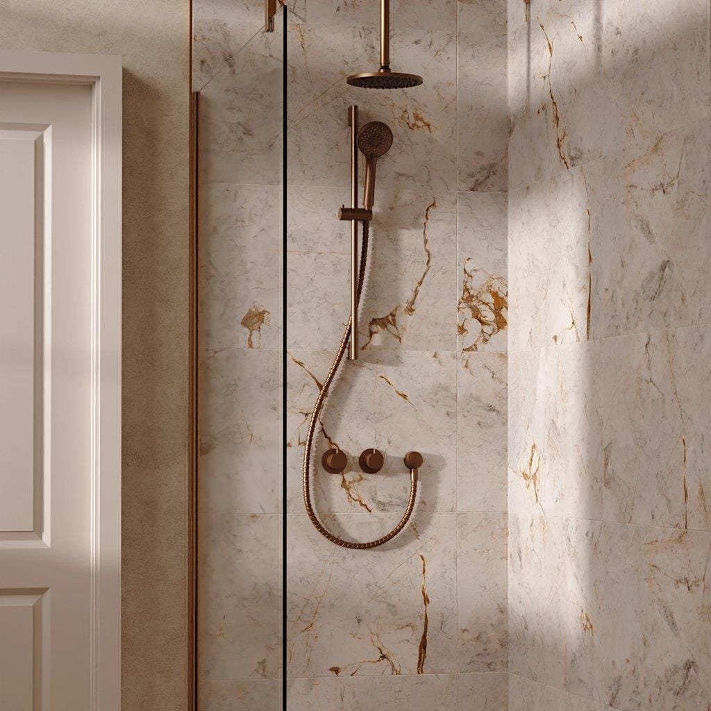 UK Bathroom Store Concealed Shower Set Brushed Bronze / Ceiling Arm / 200mm Crosswater Module Shower Set 2 with Riser Rail Kit and Overhead Shower