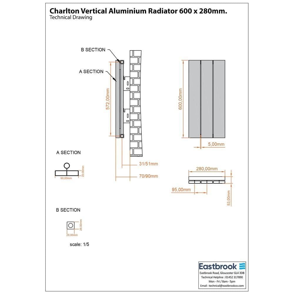 Eastbrook Panel Radiator Eastbrook Charlton Vertical Aluminium Designer Radiator in Matt Anthracite