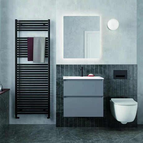 Tissino Ladder Rails 1652 x 600 / Central Heating Tissino Hugo2 Designer Towel Radiator in Matt Black