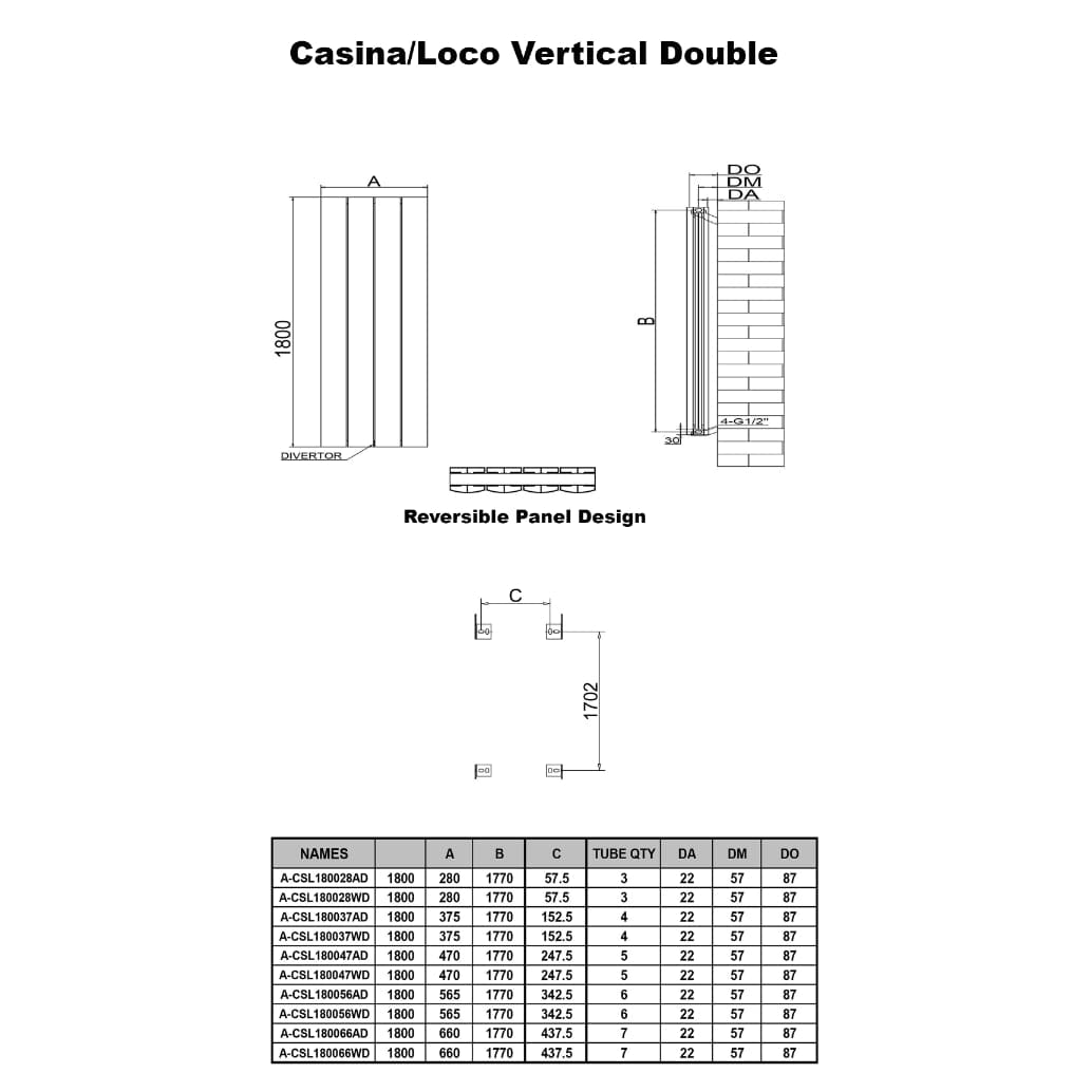 Reina Panel Radiator Reina Casina Vertical Aluminium Double Panel Radiator