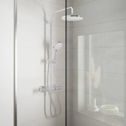 Hansgrohe Exposed Shower Set Hansgrohe Vernis Blend Showerpipe 200 Exposed Thermostatic Shower Set with Fixed Shower Head and Handset in Chrome