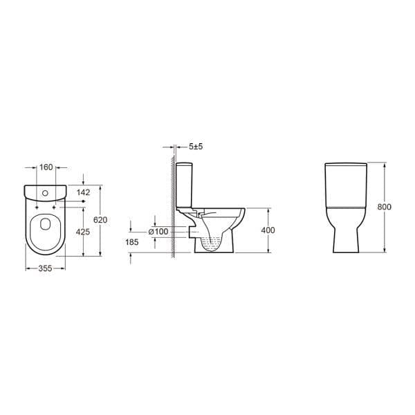 IMEX Close Coupled Toilet IMEX Ivan Rimless Open Back Close Coupled Toilet with Soft Close Seat