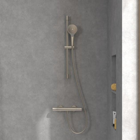 Villeroy & Boch Shower Riser Rail Brushed Nickel Villeroy & Boch Verve Riser Rail Shower Kit with Three Function Handset