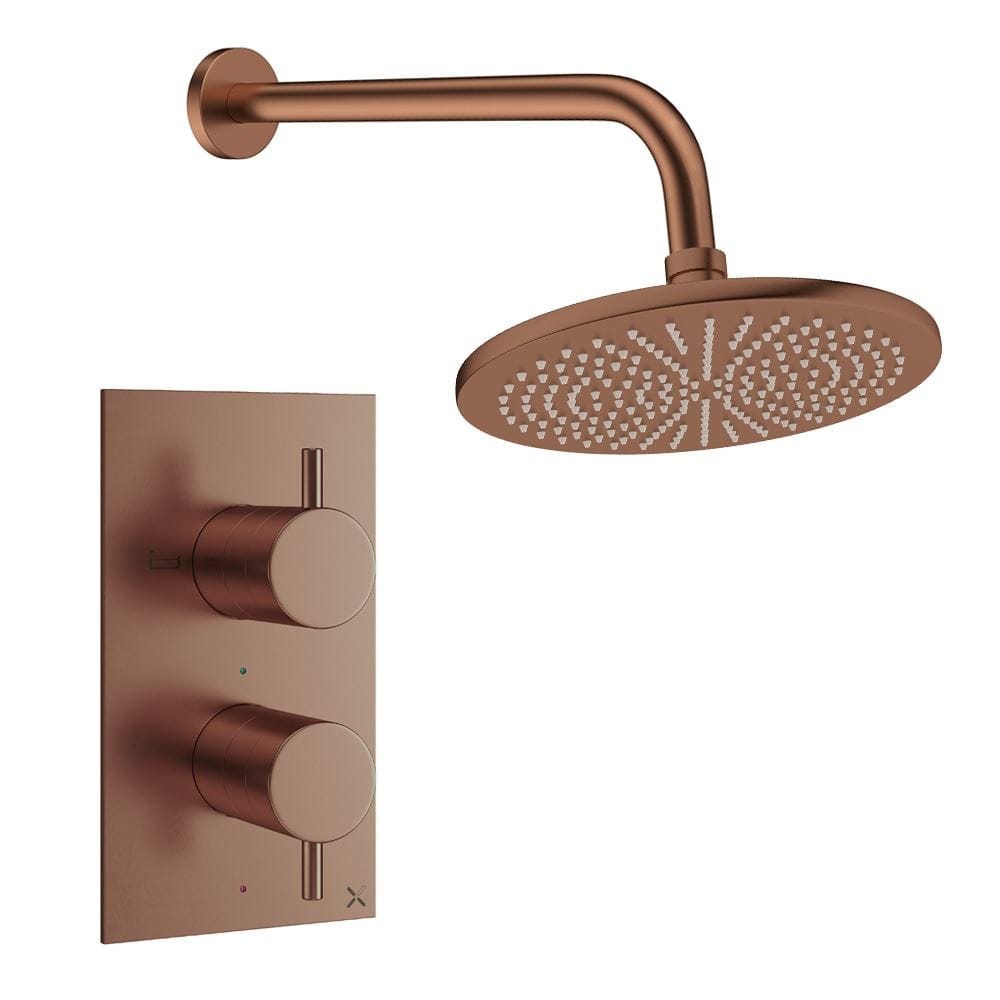Crosswater Concealed Shower Set Brushed Bronze / Wall Arm / 300mm Crosswater Design 2 Handle 1 Outlet Shower Set