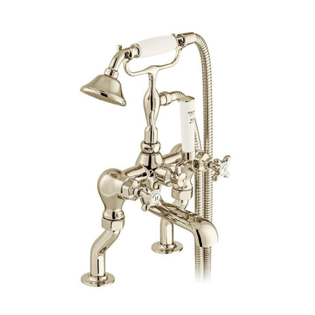 Vado Bath Shower Mixer Bright Nickel Booth & Co. Axbridge Deck Mounted Bath Shower Mixer with Traditional Shower Handset