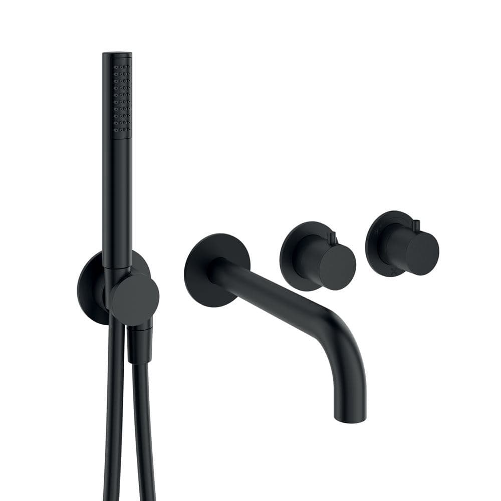 UK Bathroom Store Concealed Shower Set Matt Black Crosswater Module Shower Set 10 with Pencil Handset and Bath Spout