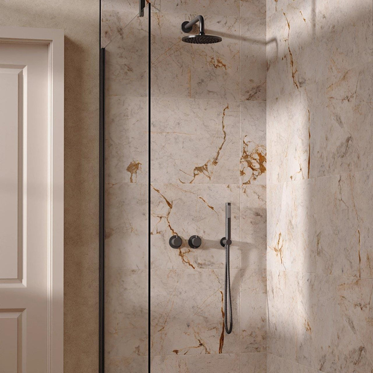 UK Bathroom Store Concealed Shower Set Slate / Wall Arm / 200mm Crosswater Module Shower Set 1 with Fixed Head and Pencil Handset