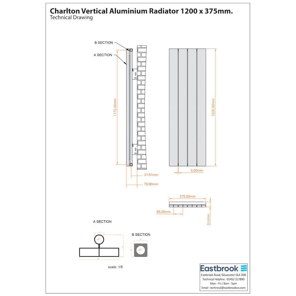 Eastbrook Panel Radiator Eastbrook Charlton Vertical Aluminium Designer Radiator in Matt Anthracite