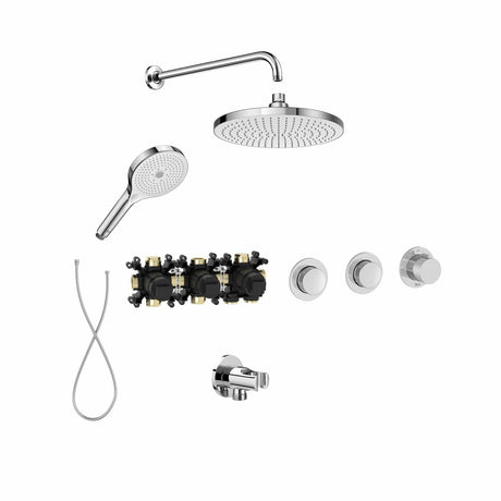 Roca Concealed Shower Set Chrome Roca T-Multi Switch Thermostatic Concealed Shower Valve with Rainshower Head, Shower Handset and  Hose