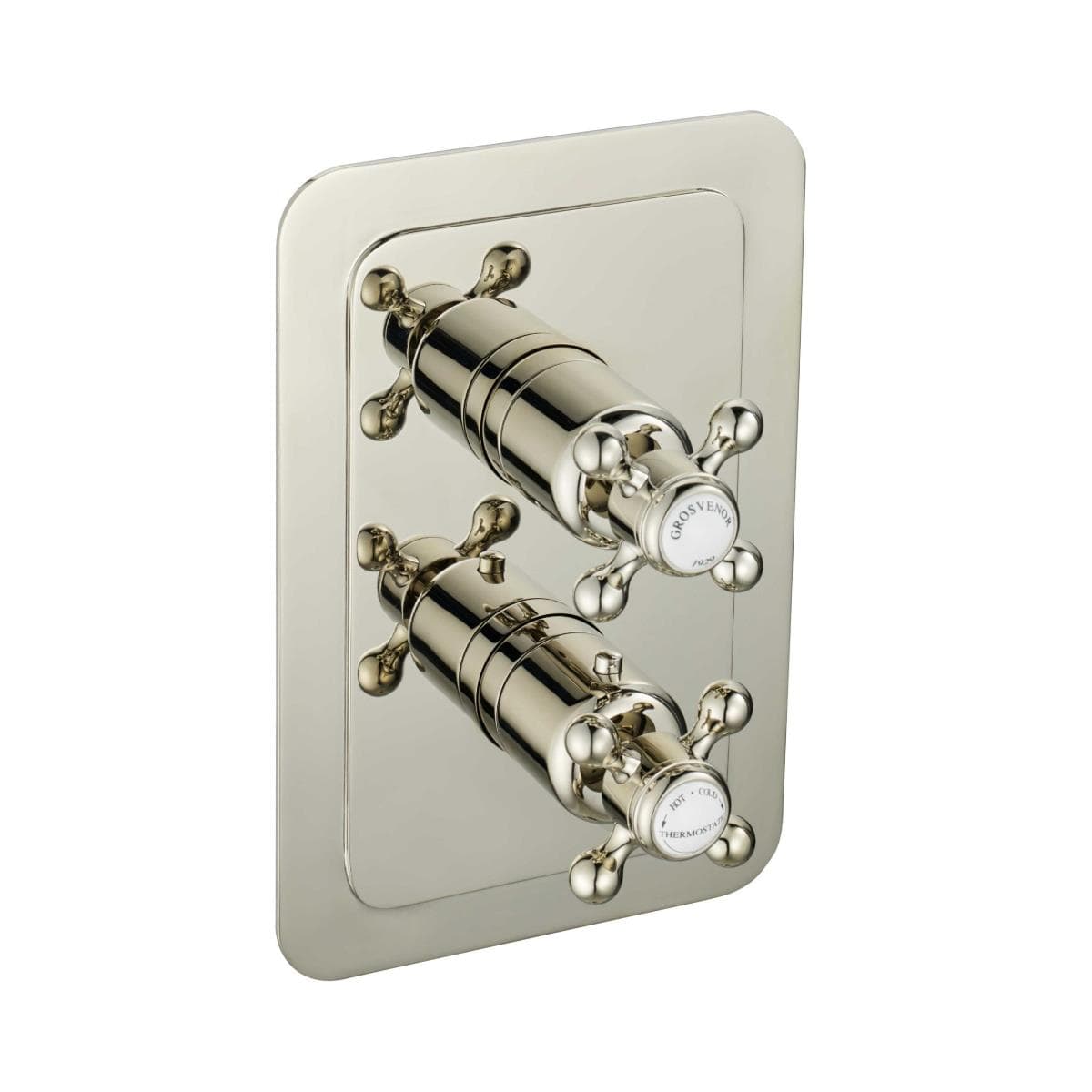 JTP Concealed Shower Valve Nickel JTP Grosvenor Cross 2 Outlet, 2 Handle, Thermostatic Vertical Concealed Thermostatic Shower Valve