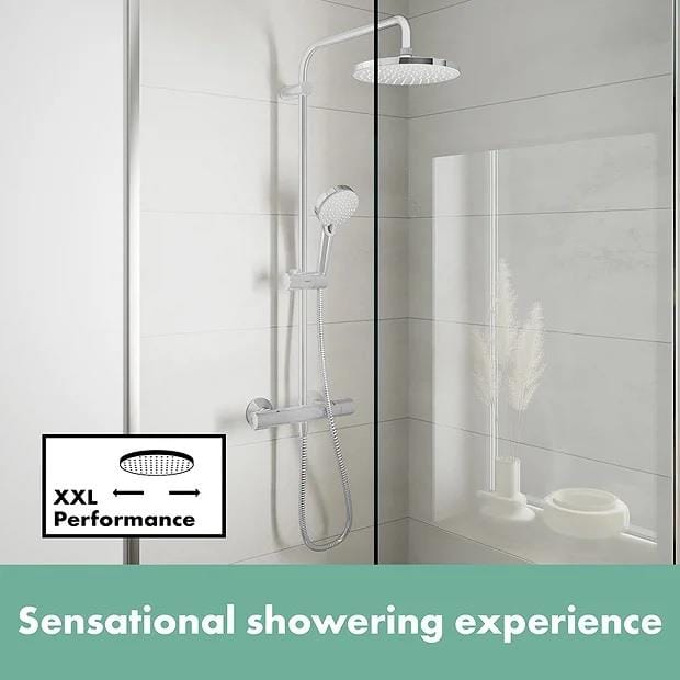 Hansgrohe Exposed Shower Set Hansgrohe Vernis Blend Showerpipe 200 Exposed Thermostatic Shower Set with Fixed Shower Head and Handset in Chrome