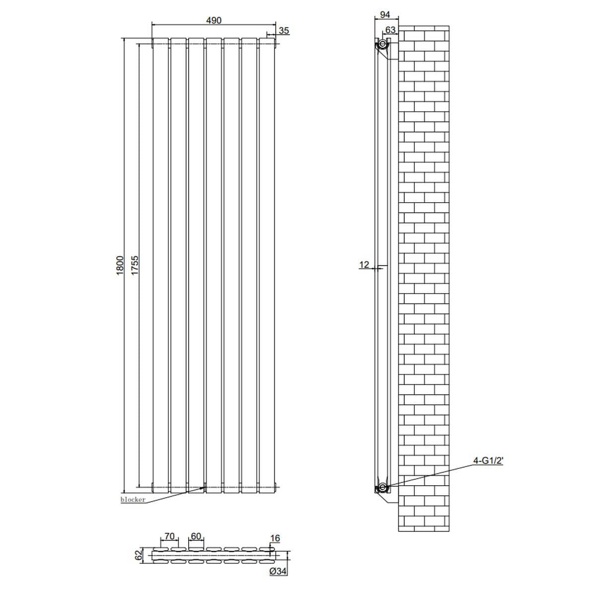 Aquarius Bathrooms Panel Radiator Aquarius Flat Double Vertical Panel Radiator