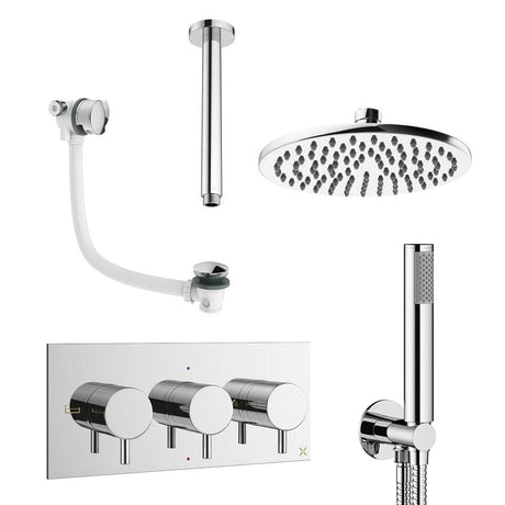 Crosswater Concealed Shower Set Chrome / Ceiling Arm / 200mm Crosswater Design 3 Handle 3 Outlet Shower and Bath Filler Set 8