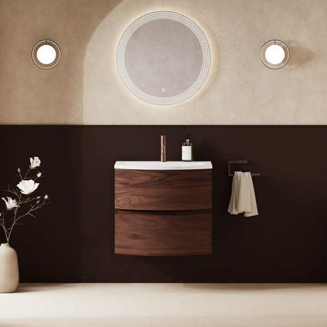 Crosswater Wall Mounted Vanity Unit Crosswater Svelte 600mm Wall Hung Vanity Unit in American Walnut with 1 Tap Hole Cast Mineral Marble Basin