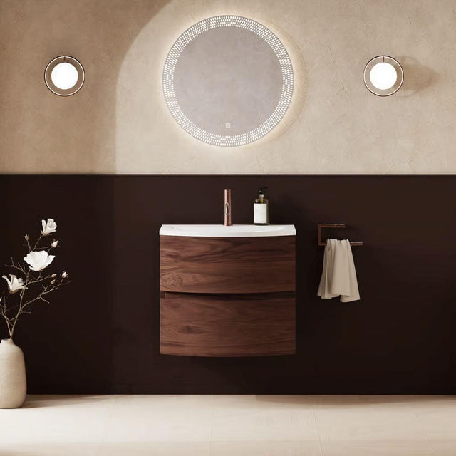 Crosswater Wall Mounted Vanity Unit Crosswater Svelte 600mm Wall Hung Vanity Unit in American Walnut with 1 Tap Hole Cast Mineral Marble Basin