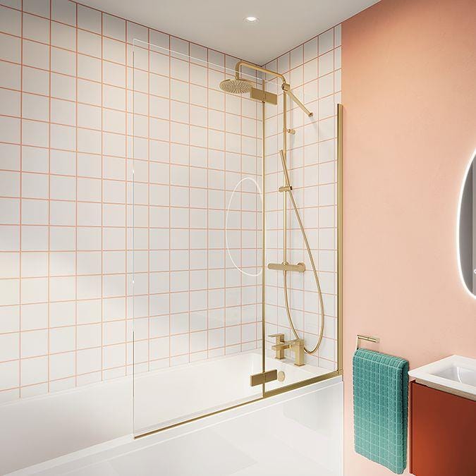 Crosswater Bath Screen Crosswater Clear 6 Double Panel Bath Screen - 1150mm - Brushed Brass