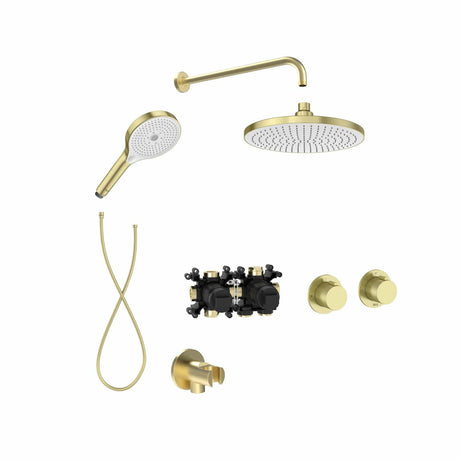 Roca Concealed Shower Set Brushed Brass Roca T-Multi Thermostatic Concealed Shower Valve with Rainshower Head, Shower Handset and Hose