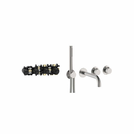 Roca Concealed Shower Set Stainless Steel Effect Roca T-Multi Thermostatic Concealed Shower Valve with Pencil Handset, Holder, Hose and Bath Spout