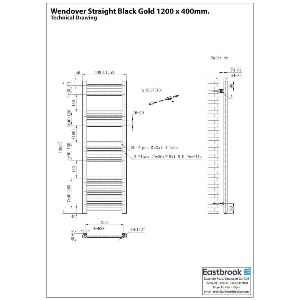 Eastbrook Wendover Straight Heated Towel Rail in Black Gold