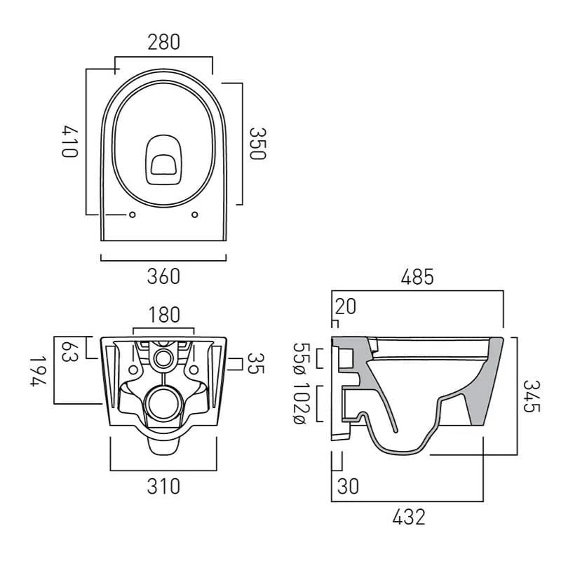 Vado Wall Hung Toilet Vado Cameo Round Rimless Wall Hung Toilet with Slimline Soft Close Seat