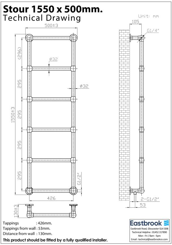 Eastbrook Traditional Towel Rail Eastbrook Stour Vertical Traditional Heated Towel Rail in Matt Black
