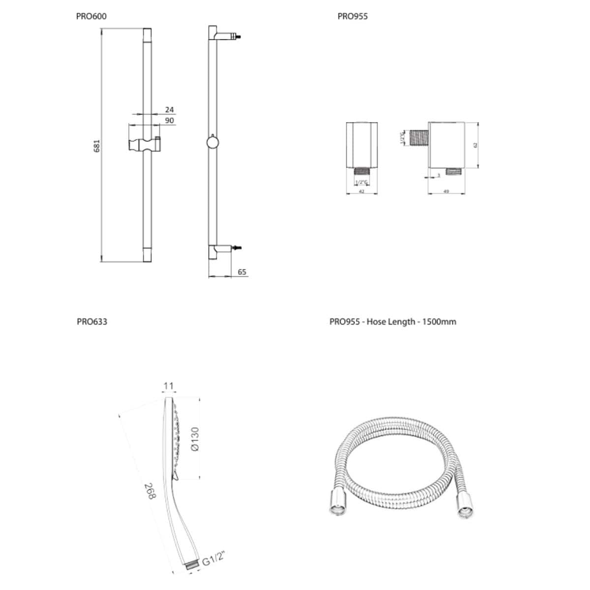 Crosswater Shower Riser Rail Crosswater MPRO Slider Rail with Shower Kit in Brushed Brass