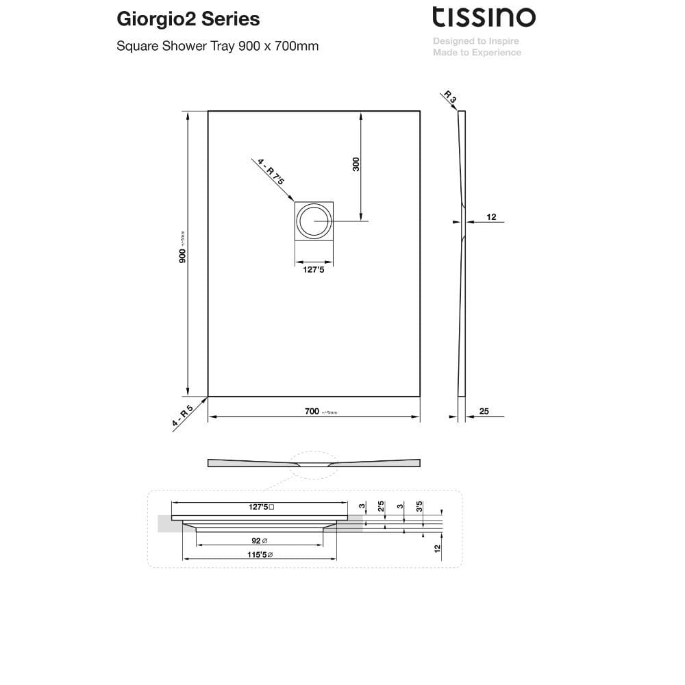 Tissino Rectangle Shower Tray Tissino Giorgio2 Rectangle Shower Tray in White Slate