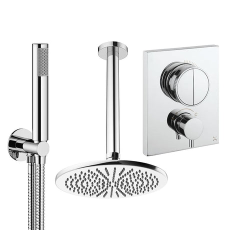 UK Bathroom Store Concealed Shower Set Chrome / Ceiling Arm / 300mm Crosswater Crossbox Push Shower Set 1 - 2 Outlet with Fixed Overhead Shower and Pencil Handset
