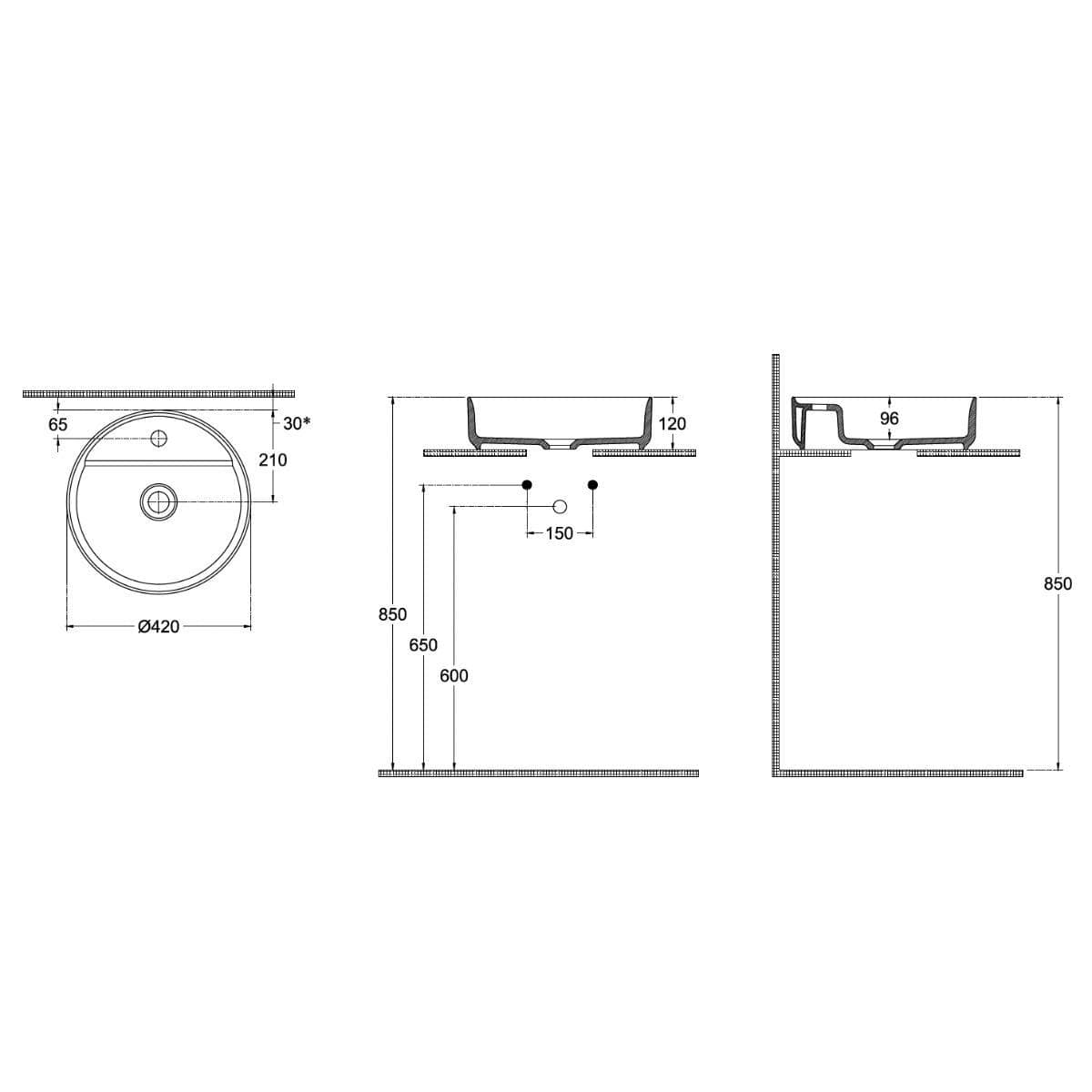 Saneux Oxford 400mm Floor Standing Round Fluted Vanity Unit with Basin