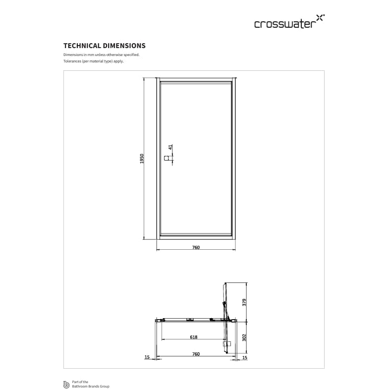 Crosswater In-Fold Shower Door Crosswater Clear 6 Infold Shower Door 800mm in Brushed Brass