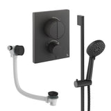 UK Bathroom Store Concealed Shower Set Matt Black Crosswater Crossbox Push Shower Set 4 - 2 Outlet with Slide Rail Kit and Overflow Bath Filler Waste